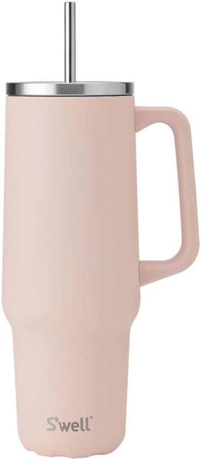 S'well - Tumbler XL, Reusable Drinks Tumbler with Straw, Triple-Layered Stainless Steel Bottle, Keeps Drinks Hot for 10h & Cold for 50h (40 oz, Himalayan Salt)