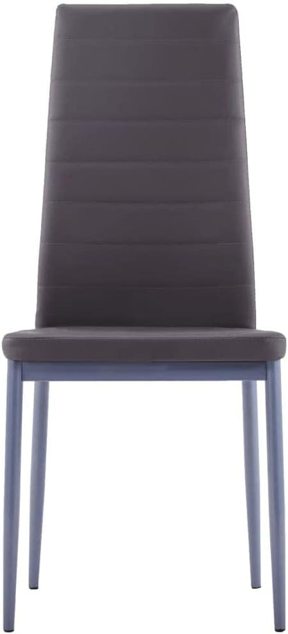 vidaXL Modern Seven Piece Dining Set in Grey - Tempered Glass Tabletop and Faux Leather Upholstery