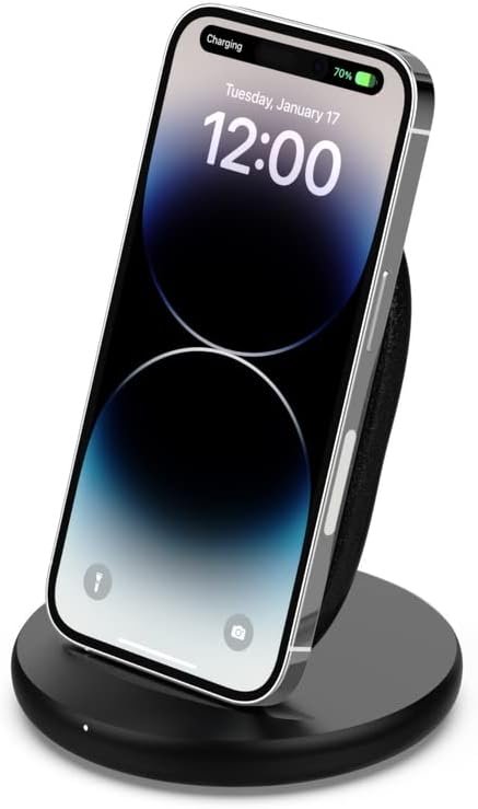 Belkin Quick Charge Wireless Charging Stand - 15W Qi-Certified Charger Stand for iPhone, Galaxy, Pixel & More, Charge While Listening to Music, Video Streaming, & Video Calling - Black (No PSU)