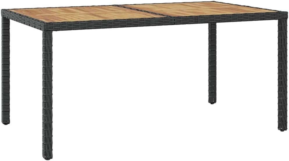 vidaXL 7-Piece Outdoor Dining Set - Sturdy Steel and Aluminum Frame with Acacia Wood Armrests and Table Top, Waterproof PE Rattan, Includes Black Chairs and Cream White Cushions