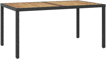 vidaXL 7-Piece Outdoor Dining Set - Sturdy Steel and Aluminum Frame with Acacia Wood Armrests and Table Top, Waterproof PE Rattan, Includes Black Chairs and Cream White Cushions