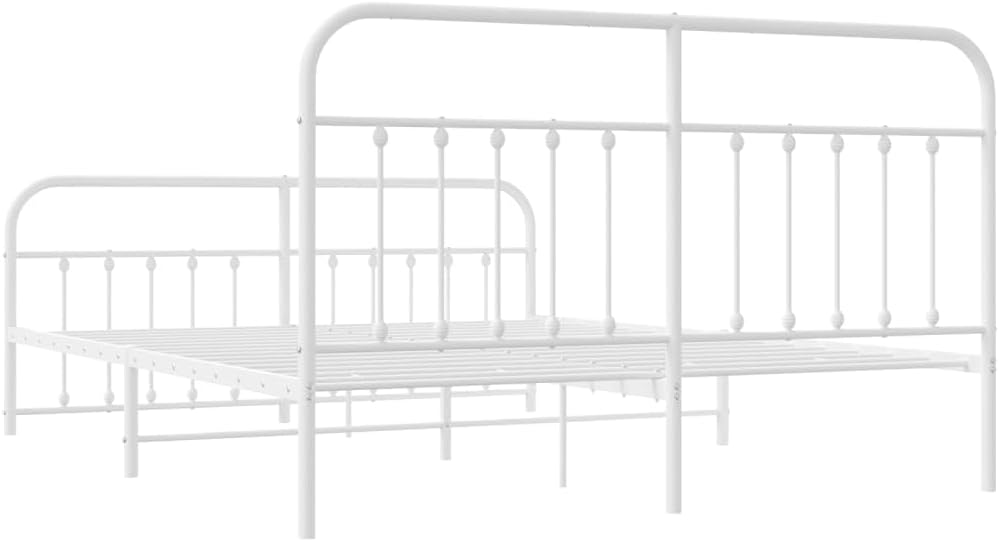 Lechnical Bed Frame with Headboard and Footboard Metal White 180 x 200 cm, Furniture, Beds and Accessories, Beds and Frames for Beds
