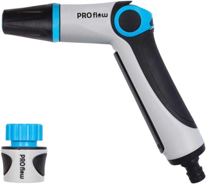 PRO Flow Jet Spray Gun – Adjustable Nozzle from Mist to Jet, Thumb Flow Control, Quick Connect with Waterstop, Non-Slip Grip – Ideal for Cleaning & Watering