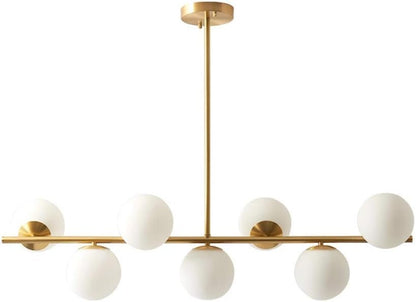 KCO Modern Gold Chandeliers Brushed Brass Ceiling Pendant Light Globe Glass Hanging Light for Dining Room Living Room Bedroom (7-Light)