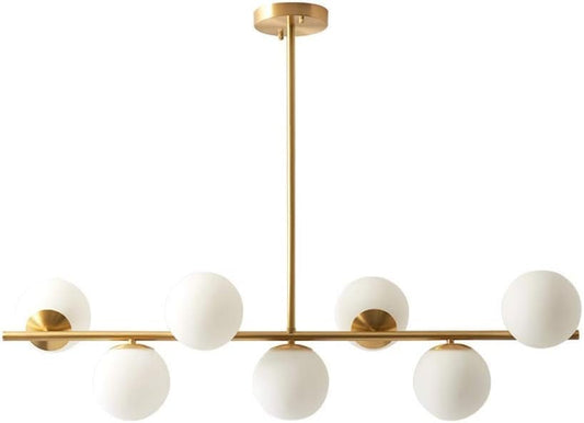 KCO Modern Gold Chandeliers Brushed Brass Ceiling Pendant Light Globe Glass Hanging Light for Dining Room Living Room Bedroom (7-Light)