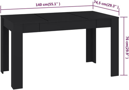 'vidaXL Modern Dining Table in Black Engineered Wood, Rectangular Shape - Ideal for Dining Room & Kitchen with A Spacious Tabletop - 140x74.5x76 cm