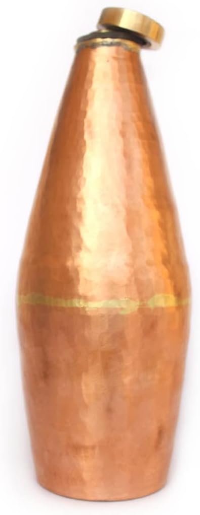 DeKulture Hand Hammered Vintage Pure Copper Water Bottle With Brass Knob Ideal Drinkware With Ayurveda and Yoga Benefits 3.5 x 9 (DH) Inches 800 ml