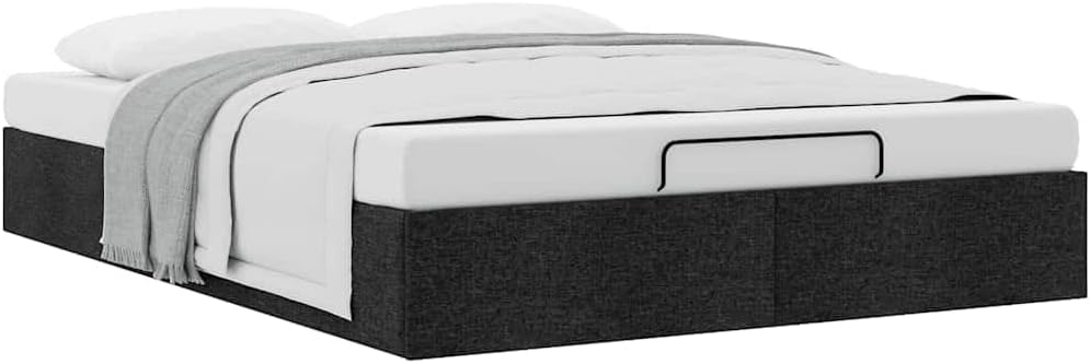 vidaxl Ottoman Bed Frame - Black Queen Size Fabric Storage Bed with Hydraulic Lift/Slat Base for Modern Bedroom
