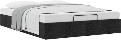 vidaxl Ottoman Bed Frame - Black Queen Size Fabric Storage Bed with Hydraulic Lift/Slat Base for Modern Bedroom