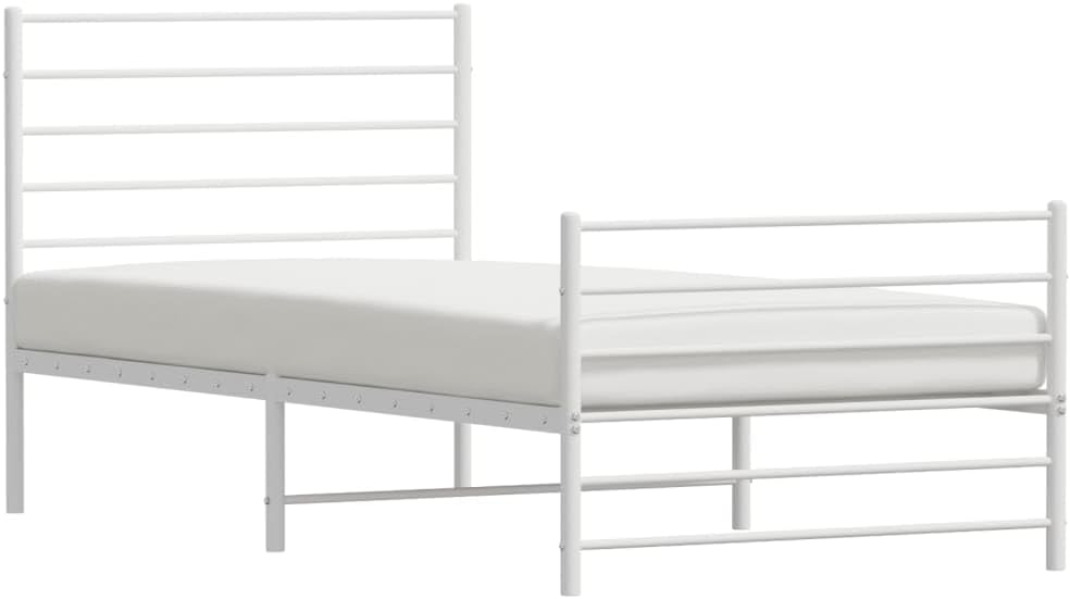vidaXL King Single Size Bed Frame - Robust Powder-Coated Steel Design with Headboard, Footboard & Under-Bed Storage Space - White
