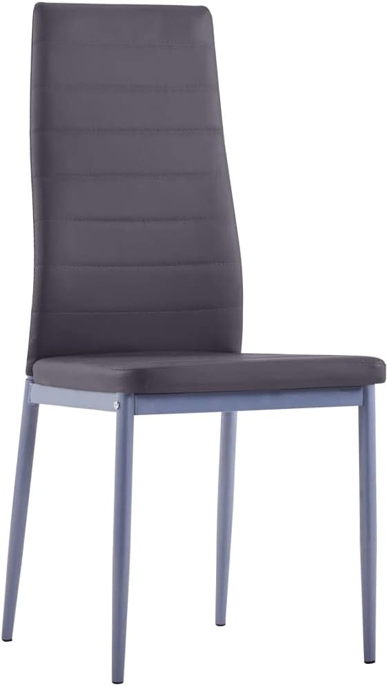 vidaXL Modern Seven Piece Dining Set in Grey - Tempered Glass Tabletop and Faux Leather Upholstery