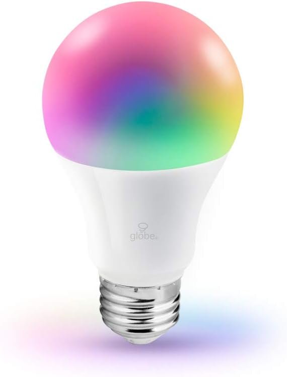 Globe Electric Wi-Fi Smart 10 Watt (60W Equivalent) Multicolor Changing RGB Tunable White Dimmable Frosted Led Light Bulb, No Hub Required, Voice Activated, 2000K - 5000K, A19 Shape, E26 Base 34202