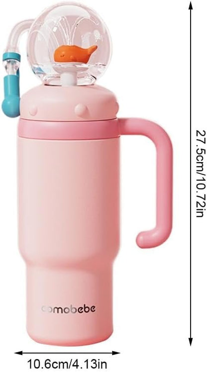 24oz Stainless Steel Water Bottle, Whale Fountain Tumbler with Handle, Two Lids, Spill-Proof Tumblers, 710ml Drinking Cup with Whale Squirt, Multiple Seals to Prevent Leaks (Green)