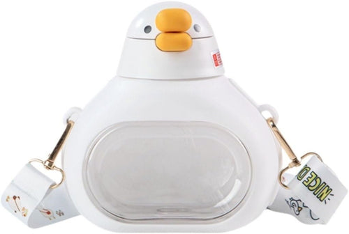 Cute Water Bottle for Kids, Kawaii Water Cup Funny Duck Water Bottles with Strap, Leak-Proof Drinking Cup for School Sport Travel