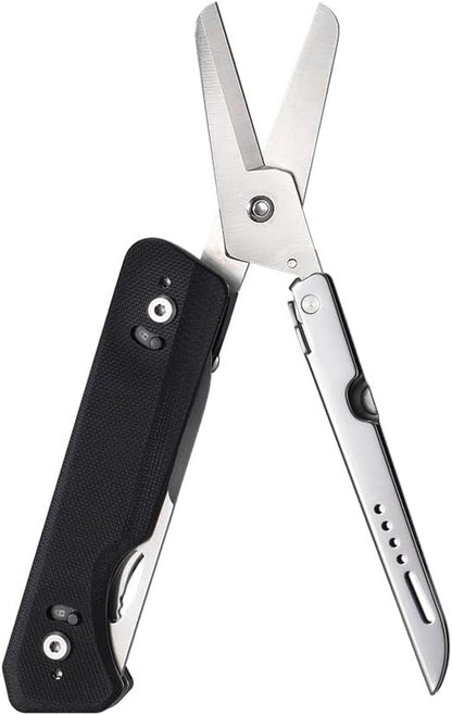 Roxon Folding Pocket Scissors 2 in 1 Must-Have at Home EDC Multi Tool with Belt Clip, Good for Housework, Rescue, Hunting, Survival, Fishing, Hiking, Camping