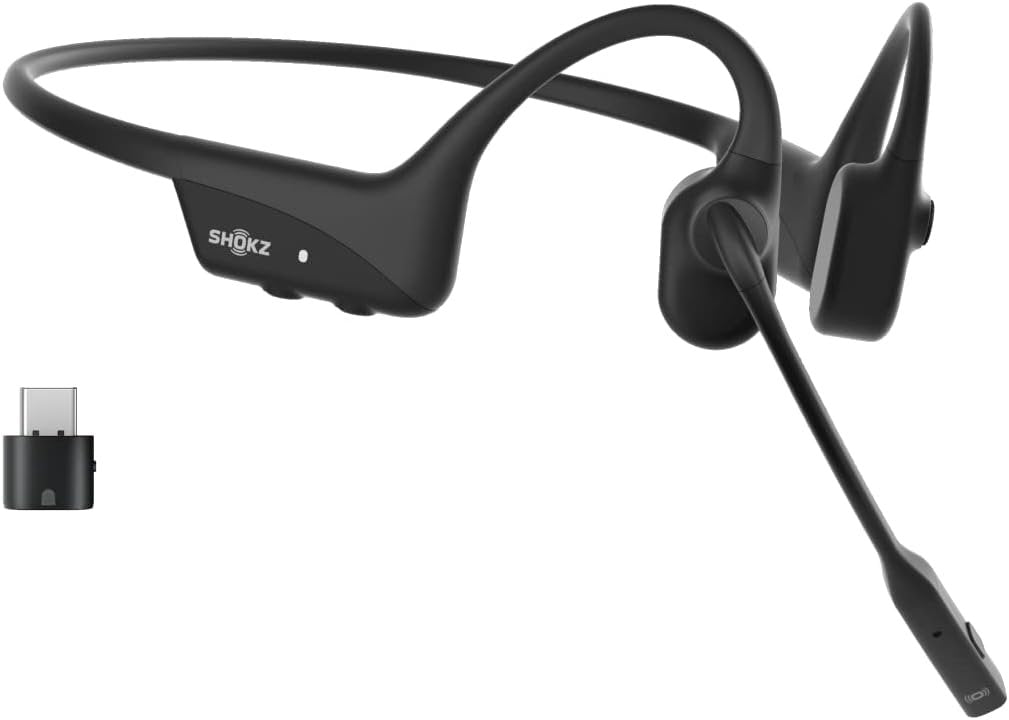 SHOKZ OpenComm2 UC - Bone Conduction Bluetooth Stereo Computer Headset with Boom Mic - USB-C Compatible with PC and Mac - Zoom Certified