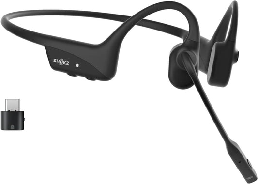 SHOKZ OpenComm2 UC - Bone Conduction Bluetooth Stereo Computer Headset with Boom Mic - USB-C Compatible with PC and Mac - Zoom Certified