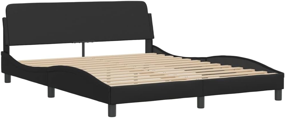 vidaXL Elegant Black Faux Leather Bed Frame with Headboard, Sturdy Legs & Plywood Slats, Luxurious & Durable Bedroom Furniture, 152x203 cm