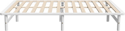Oikiture Queen Bed Frame, Solid Pine Wood, Queen Size, White