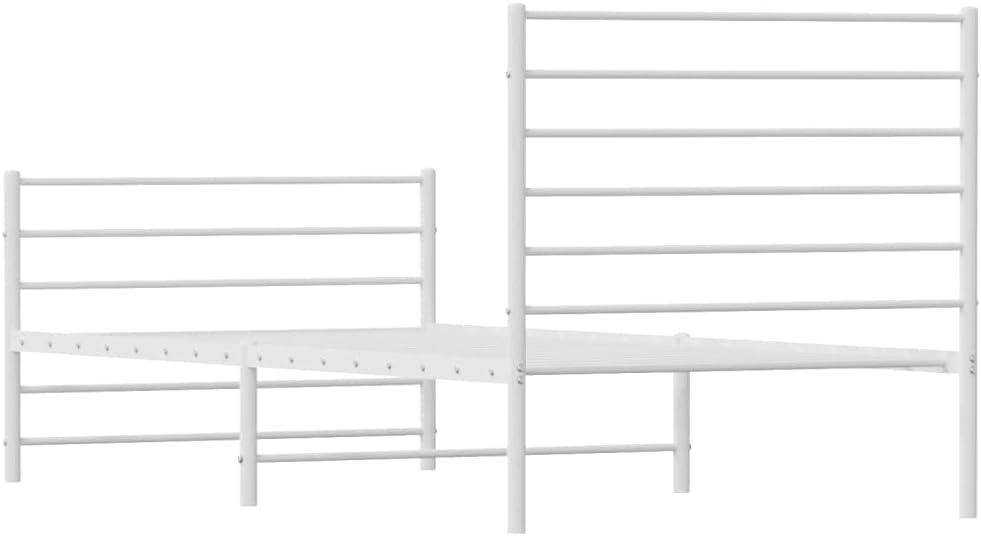 vidaXL King Single Size Bed Frame - Robust Powder-Coated Steel Design with Headboard, Footboard & Under-Bed Storage Space - White