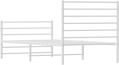 vidaXL King Single Size Bed Frame - Robust Powder-Coated Steel Design with Headboard, Footboard & Under-Bed Storage Space - White