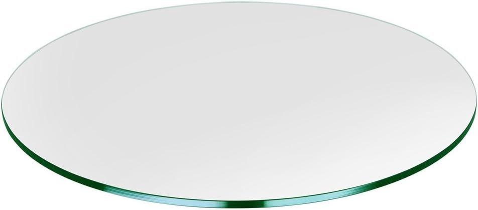 TroySys Round Glass Table Top Clear Tempered 3/8" Thick Glass with Flat Polished Edge for Dining Table, Coffee Table, Home & Office Use, 17" L