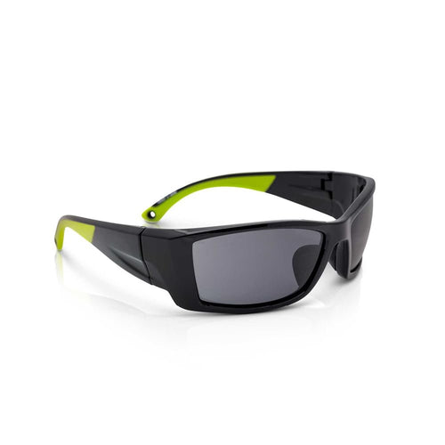 Sellstrom Stylish, Sporty, Slip-Resistant, Anti-Fog Hard Coating Protective Eyewear Safety Glasses, Smoke Lens, Co-Molded Temples, Soft Nose Piece (Qty 1), Black/Green, S72401