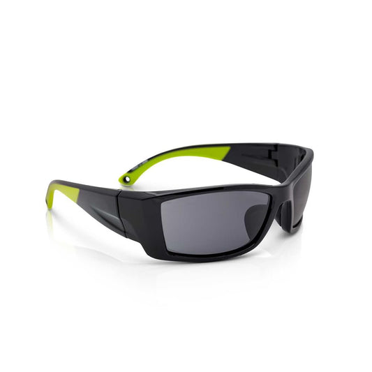Sellstrom Stylish, Sporty, Slip-Resistant, Anti-Fog Hard Coating Protective Eyewear Safety Glasses, Smoke Lens, Co-Molded Temples, Soft Nose Piece (Qty 1), Black/Green, S72401