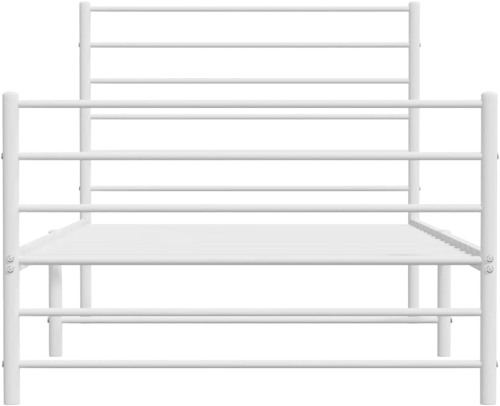vidaXL King Single Size Bed Frame - Robust Powder-Coated Steel Design with Headboard, Footboard & Under-Bed Storage Space - White