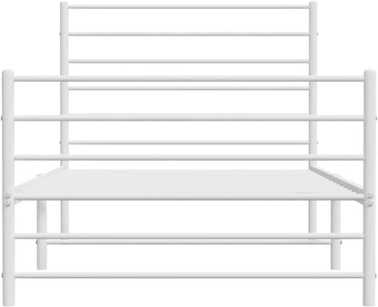 vidaXL King Single Size Bed Frame - Robust Powder-Coated Steel Design with Headboard, Footboard & Under-Bed Storage Space - White