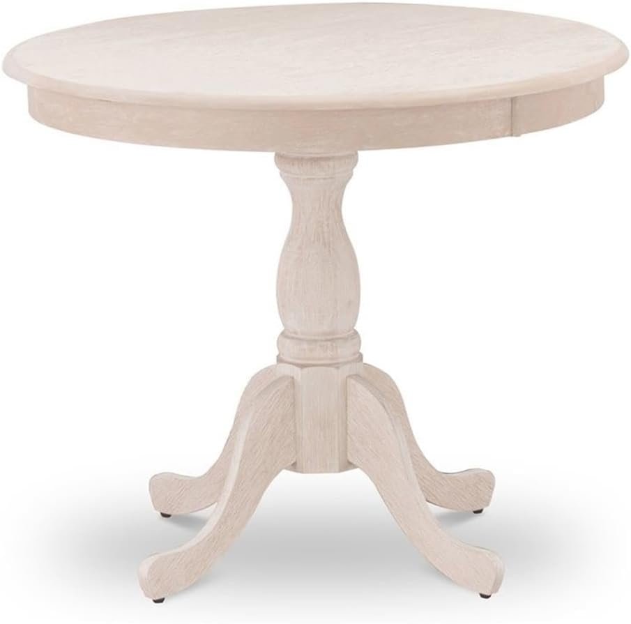 East West Furniture AMT-ABC-TP Antique Modern Kitchen Table - a Round Dining Table Top with Pedestal Base, 36x36 Inch, Butter Cream