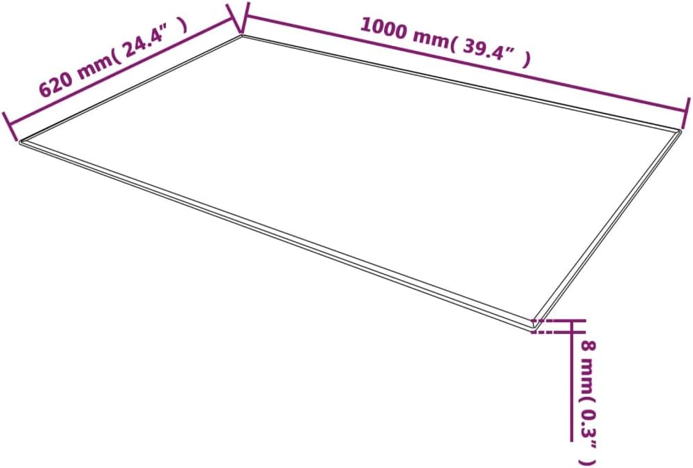 Rectangular Tempered Glass Tabletop 1000 x 620 mm - Durable Desk Surface for Dining, Coffee and Garden Tables - High Hardness, Safe & Long Lasting Design