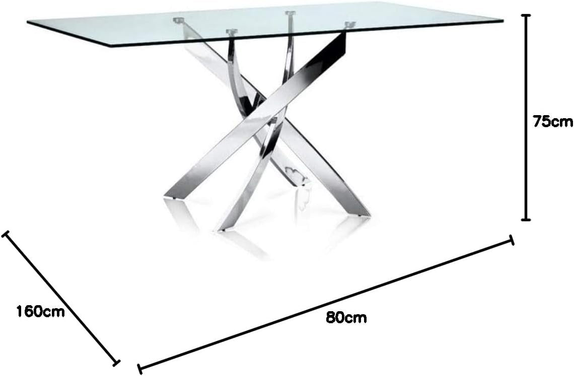 Take Me Home Furniture Solei Modern Rectangular Dining Table | Clear Tempered Glass Table Top - Stainless Steel Trestle Base | Glam Overlapping Legs, Dining Room Table Furniture, Easy Assembly