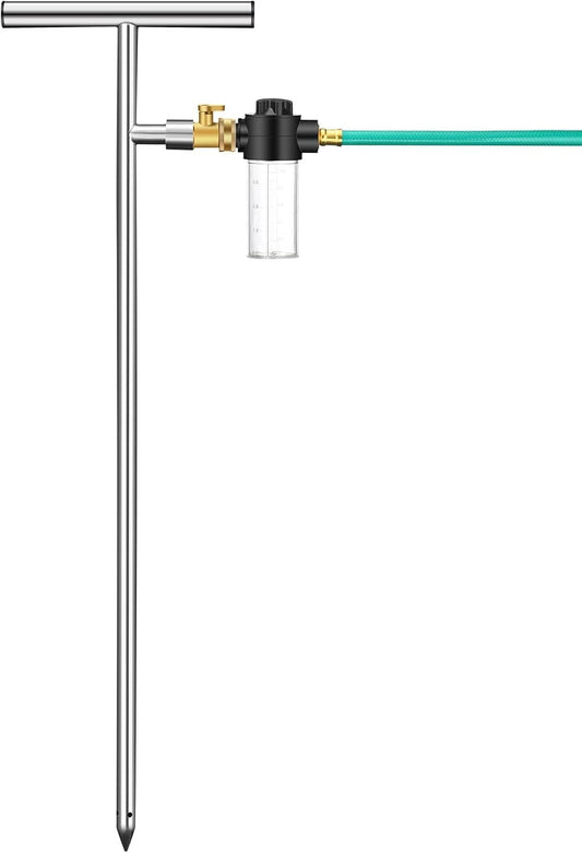 Root Feeder Deep Root Watering Tool with Fertilizer Dispenser Tree Watering Spike Watering Wand Irrigation System,for Plants Trees Bushes Shrubs Made of Stainless Steel with Shut Off Valve T Handle