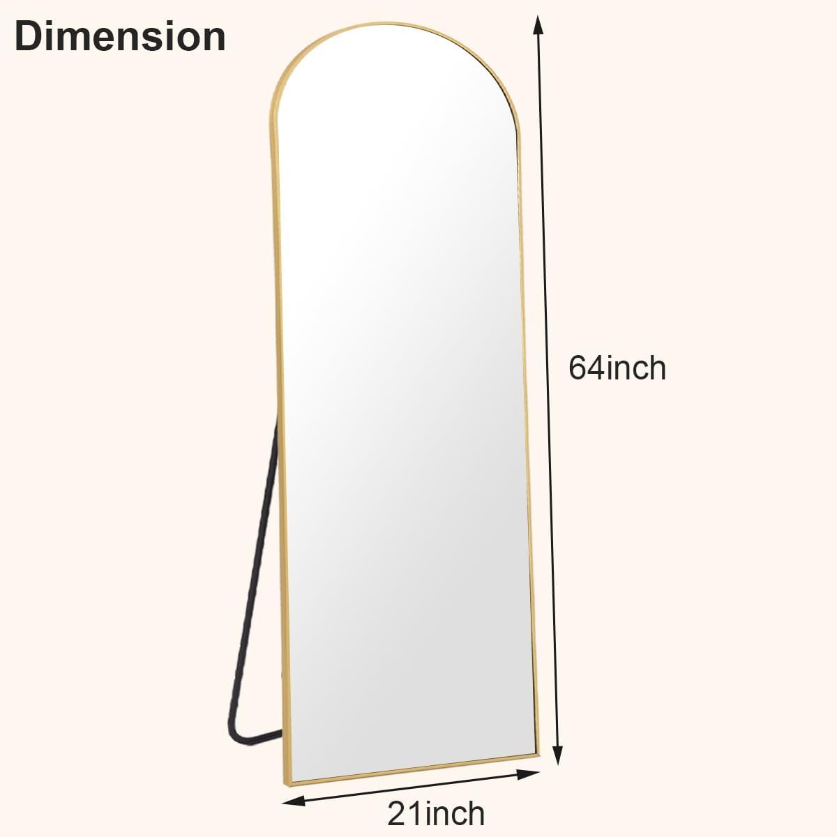 HARRITPURE 64"x21" Arched Full Length Mirror Free Standing Leaning Mirror Hanging Mounted Mirror Aluminum Frame Modern Simple Home Decor for Living Room Bedroom Cloakroom, Gold