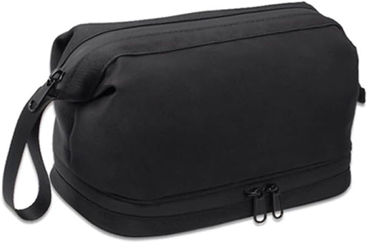 Toiletry Bag, Waterproof Cosmetic Bag for Men and Women, Large Double Space Travel Organizer for Accessories, Shaving Dopp Kit（Black）