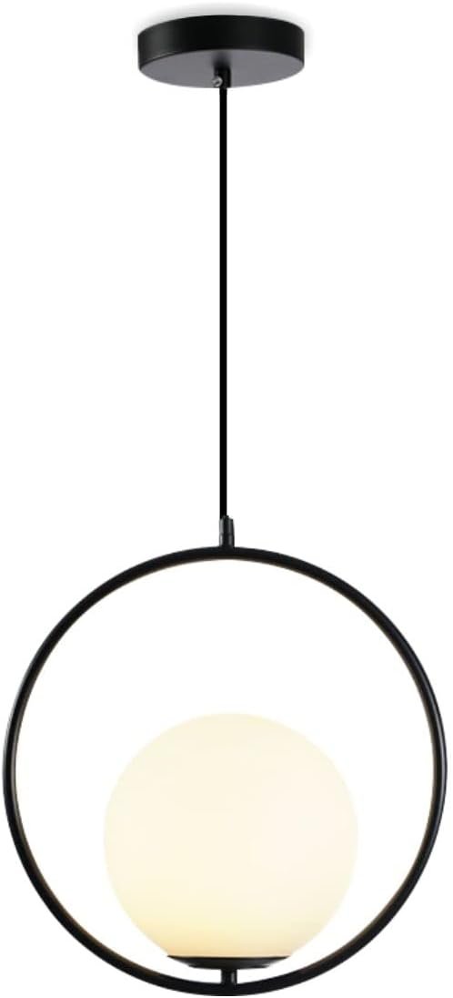 KCO Lighting Modern Globe Pendant Light Black Large Globe Hanging Light Fixture with Frosted Glass Lampshade Adjustable Ball Pendant Light for Kitchen Island Living Room Beside…