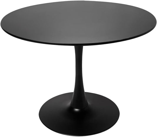 Aykah 35 Inch Round Black Dining Table for 4 - Manufactured Wood Top Round Dining Table - Saves Space with Metal Pedestal Base for Dining Room, Kitchen, Living Room (Black)