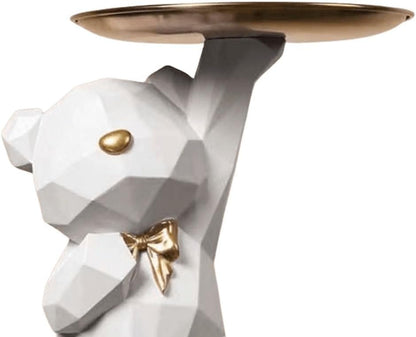 Starnearby Statua Orso Geometrico con Vassoio, Svuotatasche da Ingresso Design, Vassoio Portachiavi Ingresso, Ciotola per Chiavi, Statuetta con Vassoio Figurina Orso