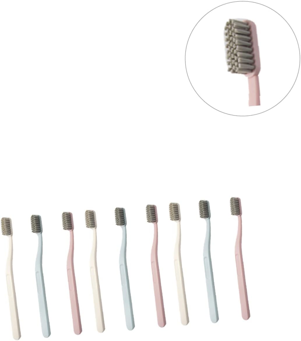 LALAFINA 3 Color Nylon Bristle Toothbrushes 9 Pcs Hard Hair Perfect for Adults Oral Health Care