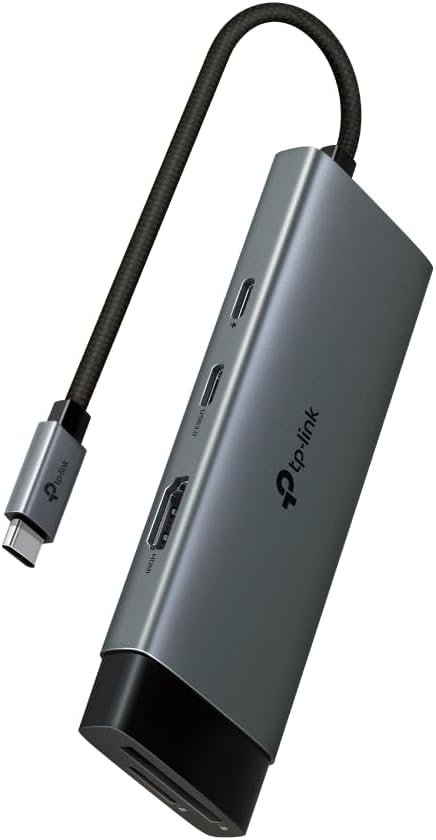TP-Link 7-Port USB-C Hub (UH7020C): 4K HDMI, 100W PD Charging, 5Gbps Data, Dual SD/microSD Slots, Aluminum Case, Plug & Play for Windows, Mac, iPad, Android, Nintendo.