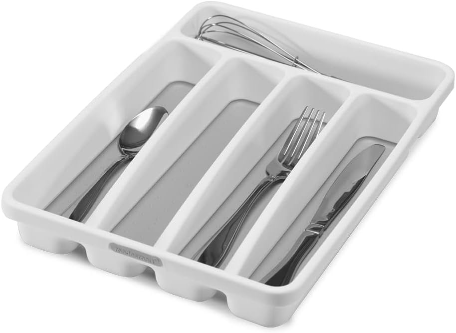 Madesmart Mini 5-Compartment Premium Antimicrobial Plastic Silverware Tray for Drawers, Cutlery and Utensil Tray Kitchen Drawer Organizer, White