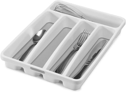 Madesmart Mini 5-Compartment Premium Antimicrobial Plastic Silverware Tray for Drawers, Cutlery and Utensil Tray Kitchen Drawer Organizer, White