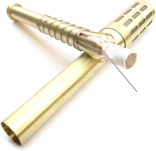 Beatifufu Brass Moxa Roller Stick Moxibustion Massage Burner for Body Easy to Use Handheld Device Gold Finish