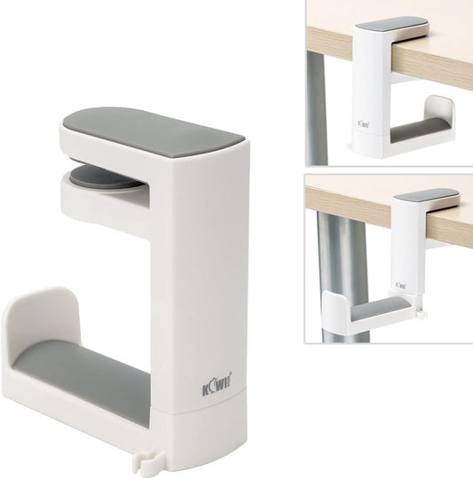 KIWIFOTOS Headphone Stand Holder Under Desk, PC Gaming Headset Hook Hanger Mount with 360 Adjustable Rotating Arm Clamp & Built in Cable Clip - White