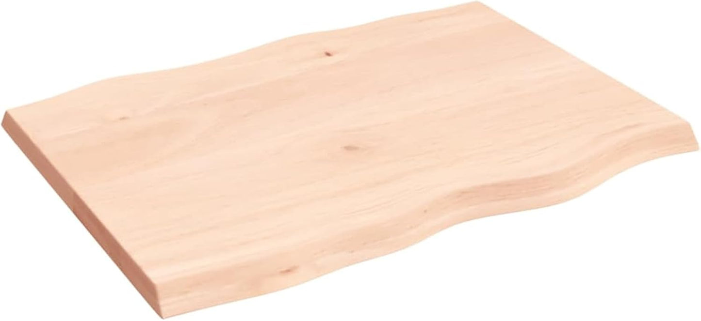 Solid Oak Tabletop 80 x 60 cm, Unfinished Live Edge Replacement for Kitchen Coffee Table, Dining Table, Desk, Durable Wood Surface for Home and Office