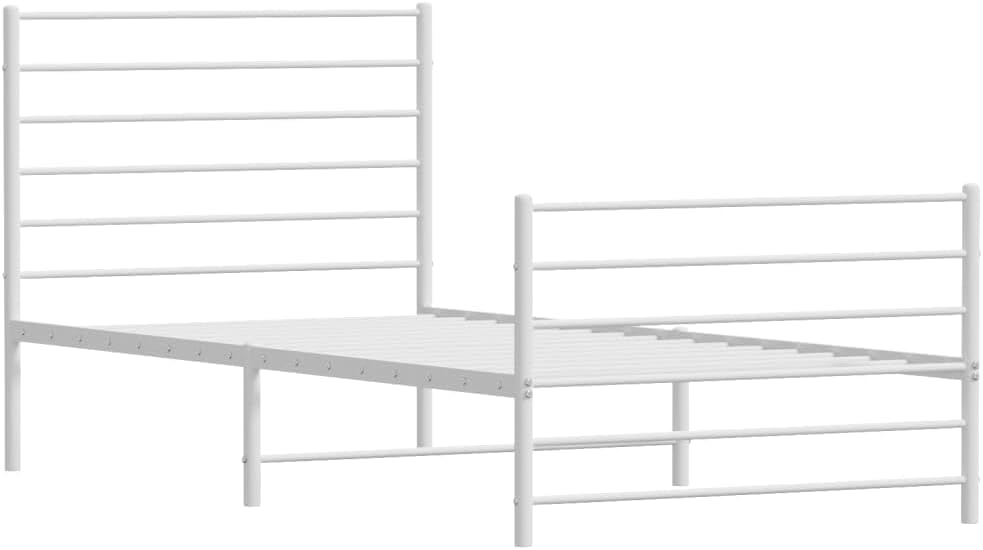 vidaXL King Single Size Bed Frame - Robust Powder-Coated Steel Design with Headboard, Footboard & Under-Bed Storage Space - White