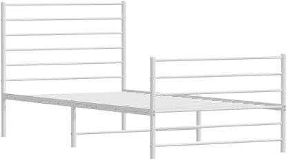 vidaXL King Single Size Bed Frame - Robust Powder-Coated Steel Design with Headboard, Footboard & Under-Bed Storage Space - White