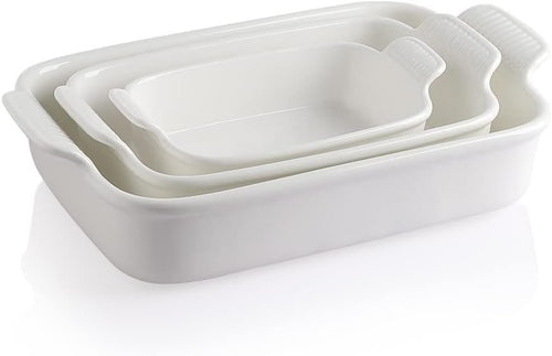 SWEEJAR Porcelain Bakeware Set for Cooking, 9.8 x 13 inch Ceramic Rectangular baking dish Lasagna Pans for Casserole Dish, Cake Dinner, Kitchen, Banquet and Daily Use (White)