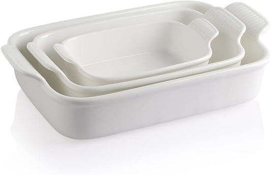 SWEEJAR Porcelain Bakeware Set for Cooking, 9.8 x 13 inch Ceramic Rectangular baking dish Lasagna Pans for Casserole Dish, Cake Dinner, Kitchen, Banquet and Daily Use (White)